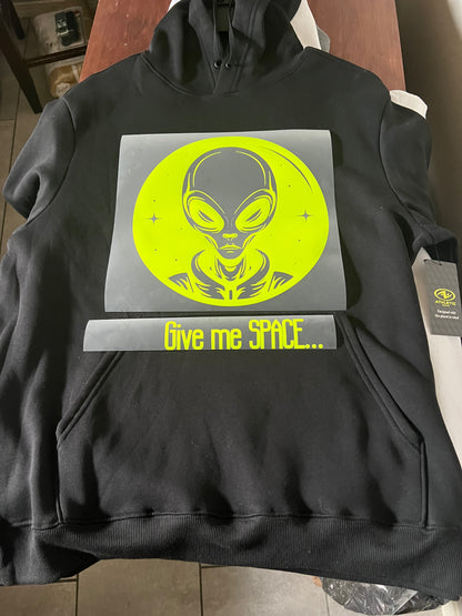 Give Me Space…Alien face Hoodie puff vinyl.